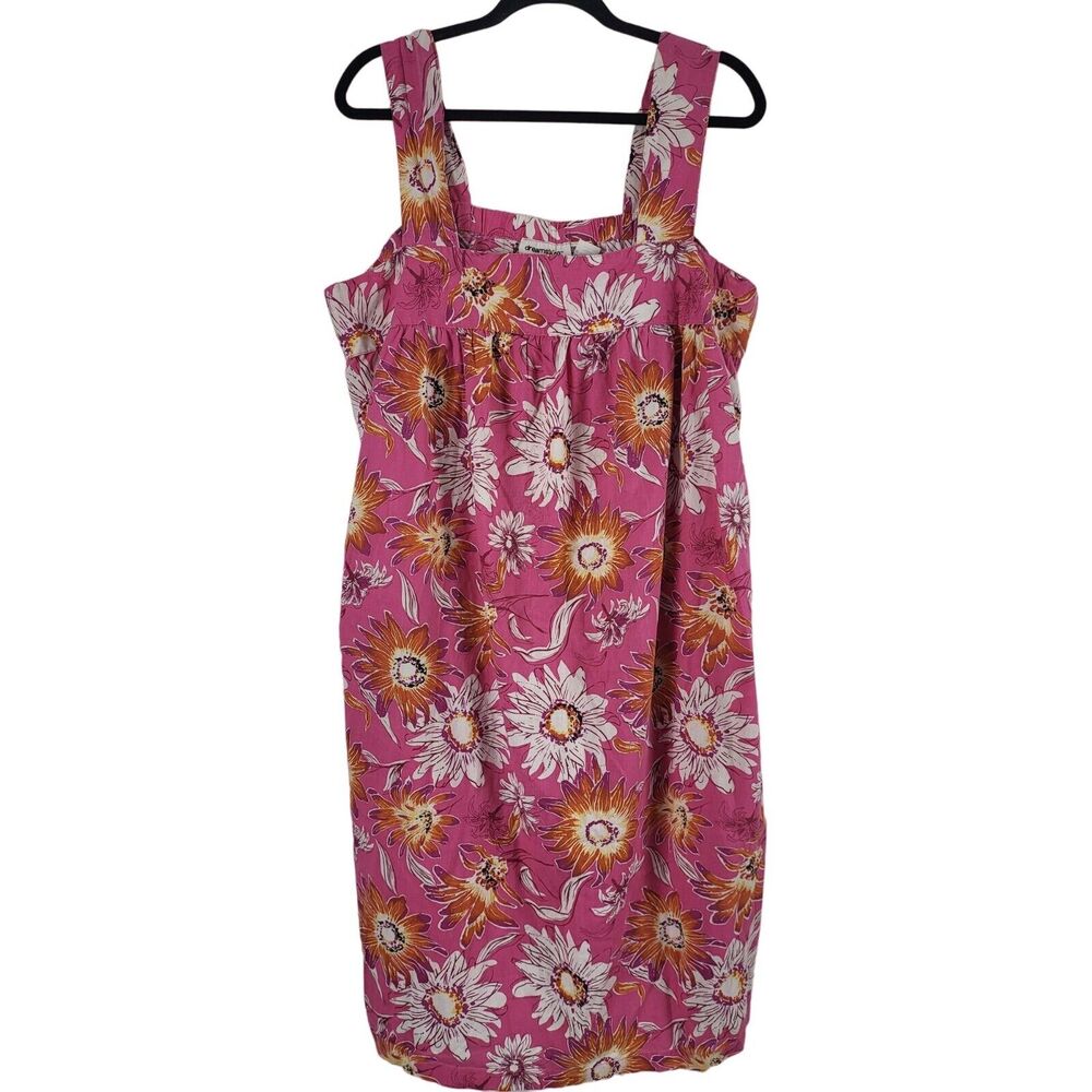 Dreams & Co Sleepwear Pajama Dress 1x Womens Plus Size Pink Floral Midi Pullover